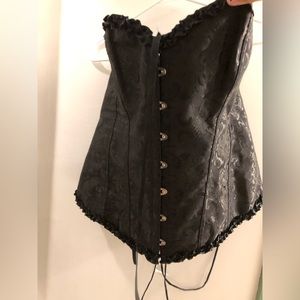 Black vintage printed lace up corset top